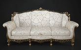 Carved 6 Seater Teak Wood Sofa Set With Centre Table In Antique Gold Finish - WoodenTwist